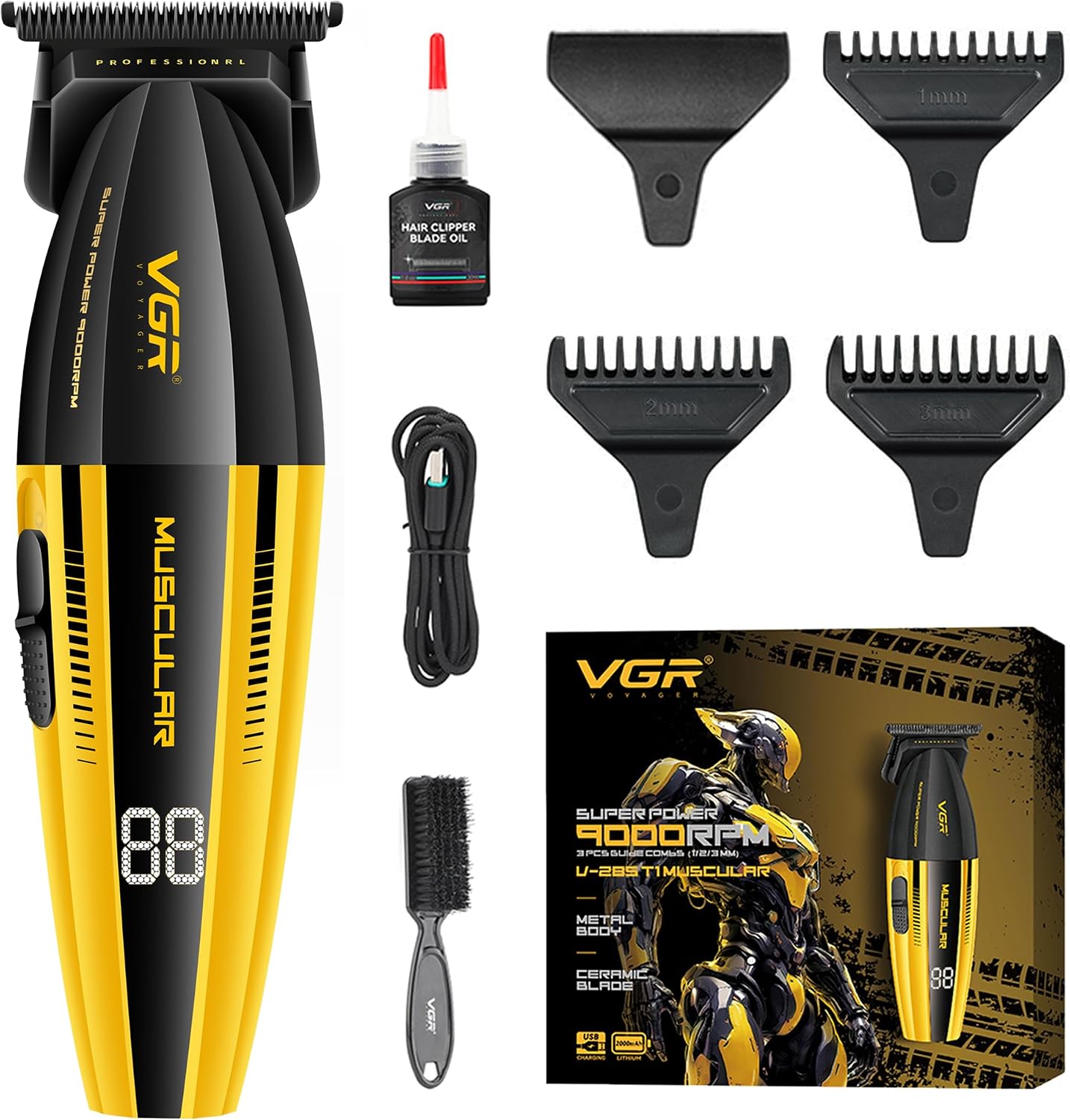 Recortadora de Barba VGR para Hombre negra y amarilla con sus accesorios
